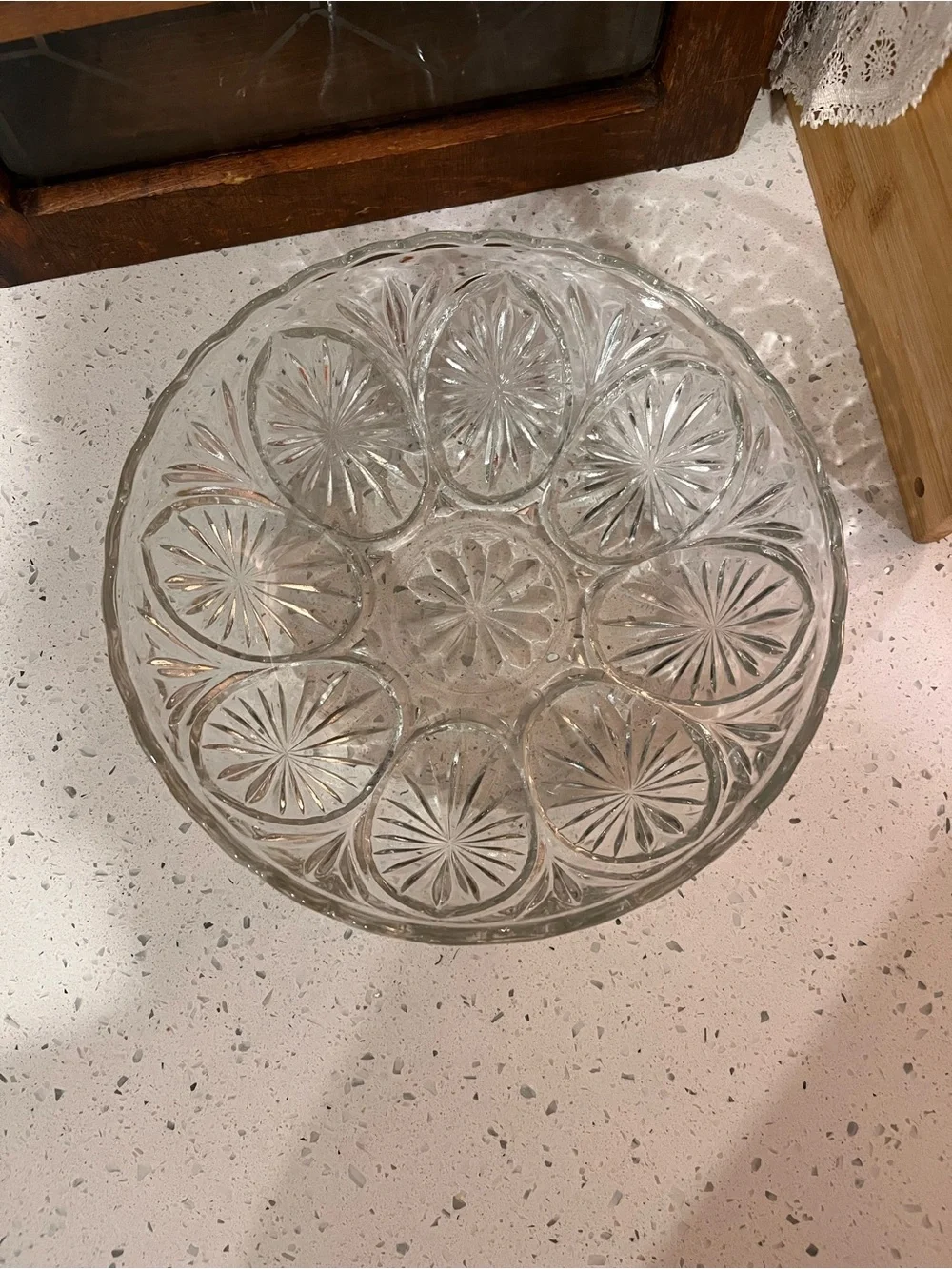 Pressed Glass Serving Bowl in Clear - Elegant Cut Pattern